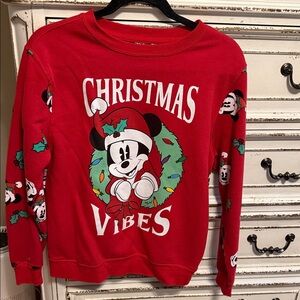 Red Mickey Santa Disney Christmas Vibes Sweatshirt Size Medium